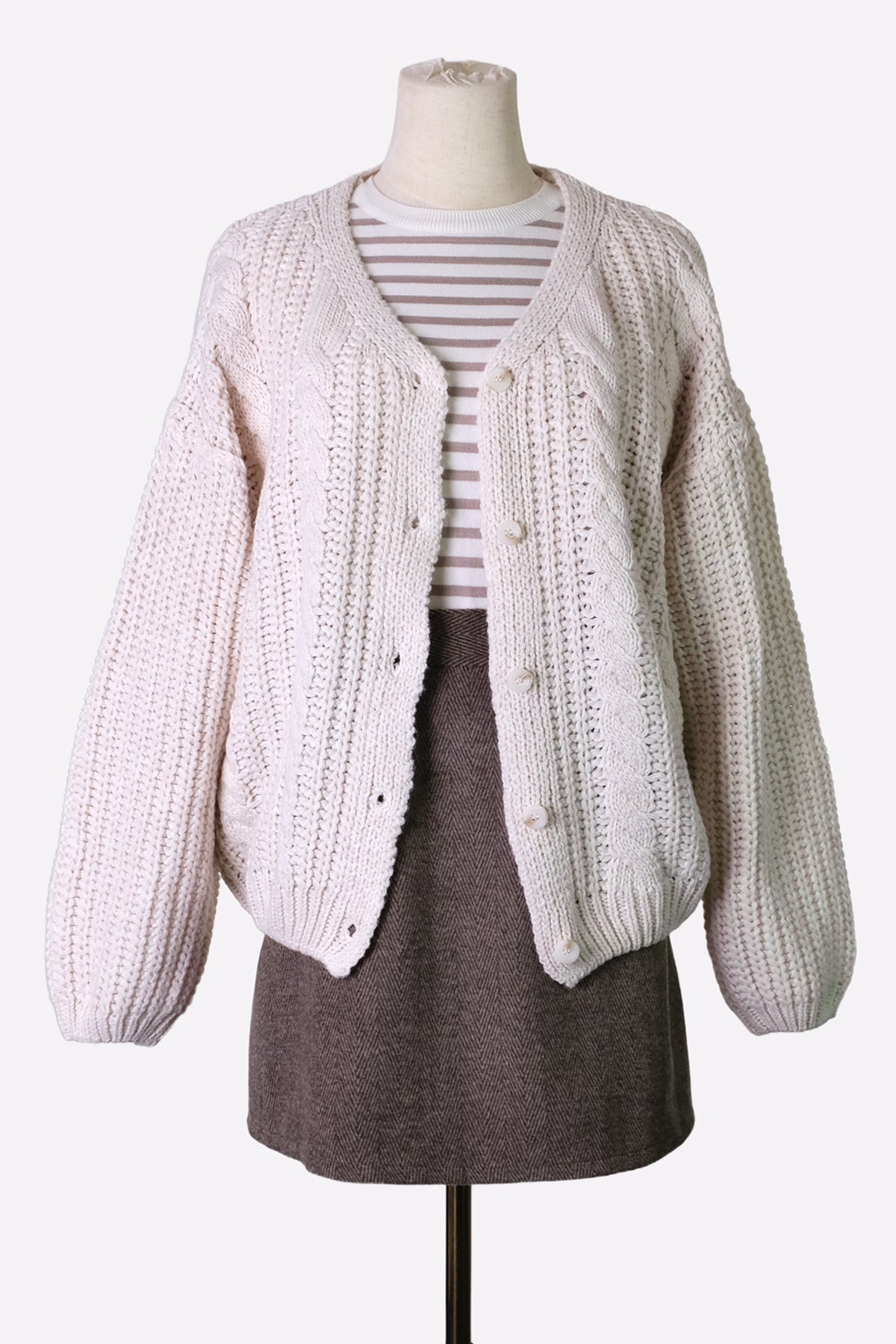 Chunky Twist Cardigan - Oat beige