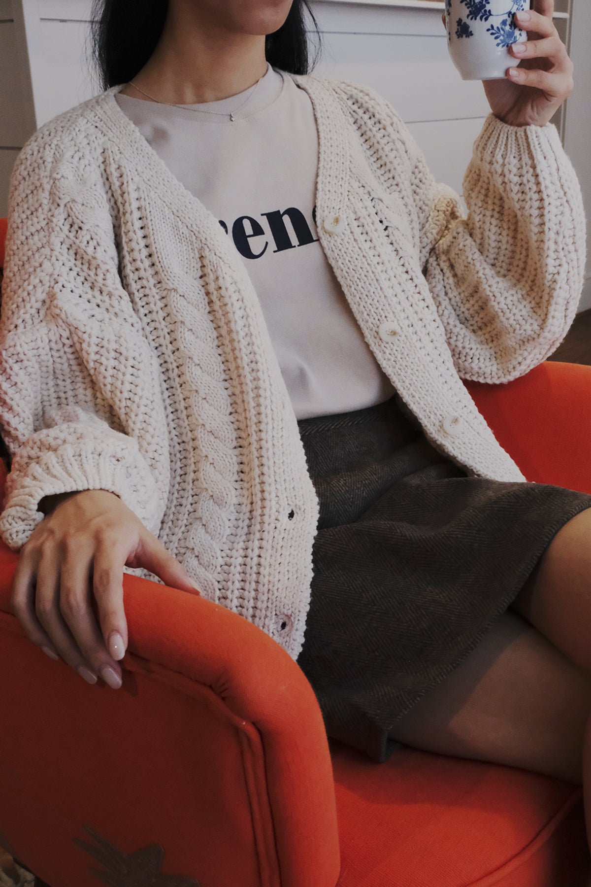 Chunky Twist Cardigan - Oat beige