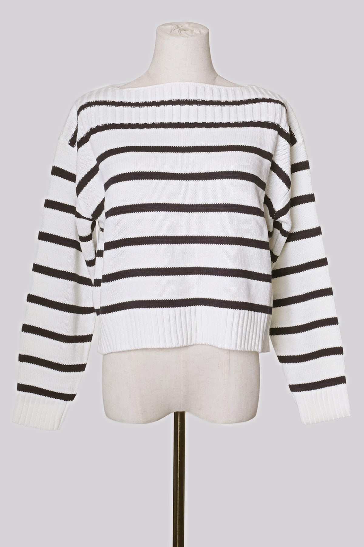 Boat Neck Knit Top (Black Stripes)