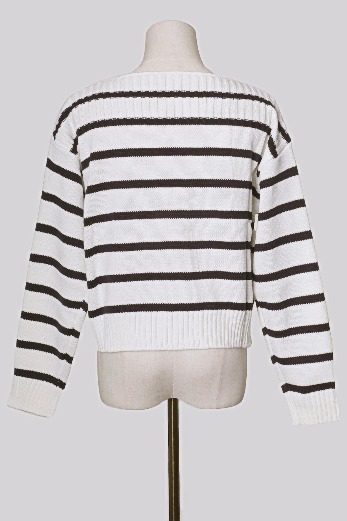 Boat Neck Knit Top (Black Stripes)