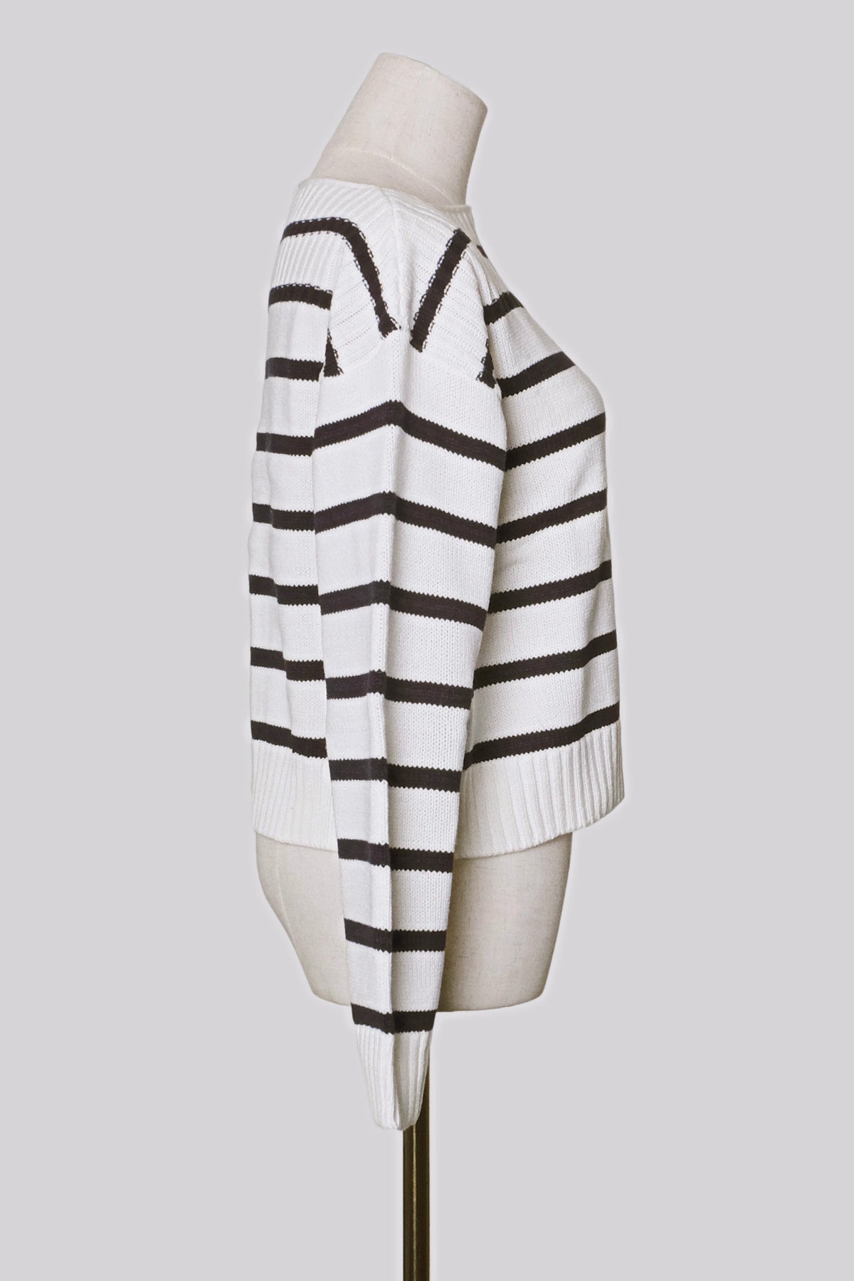 Boat Neck Knit Top (Black Stripes)