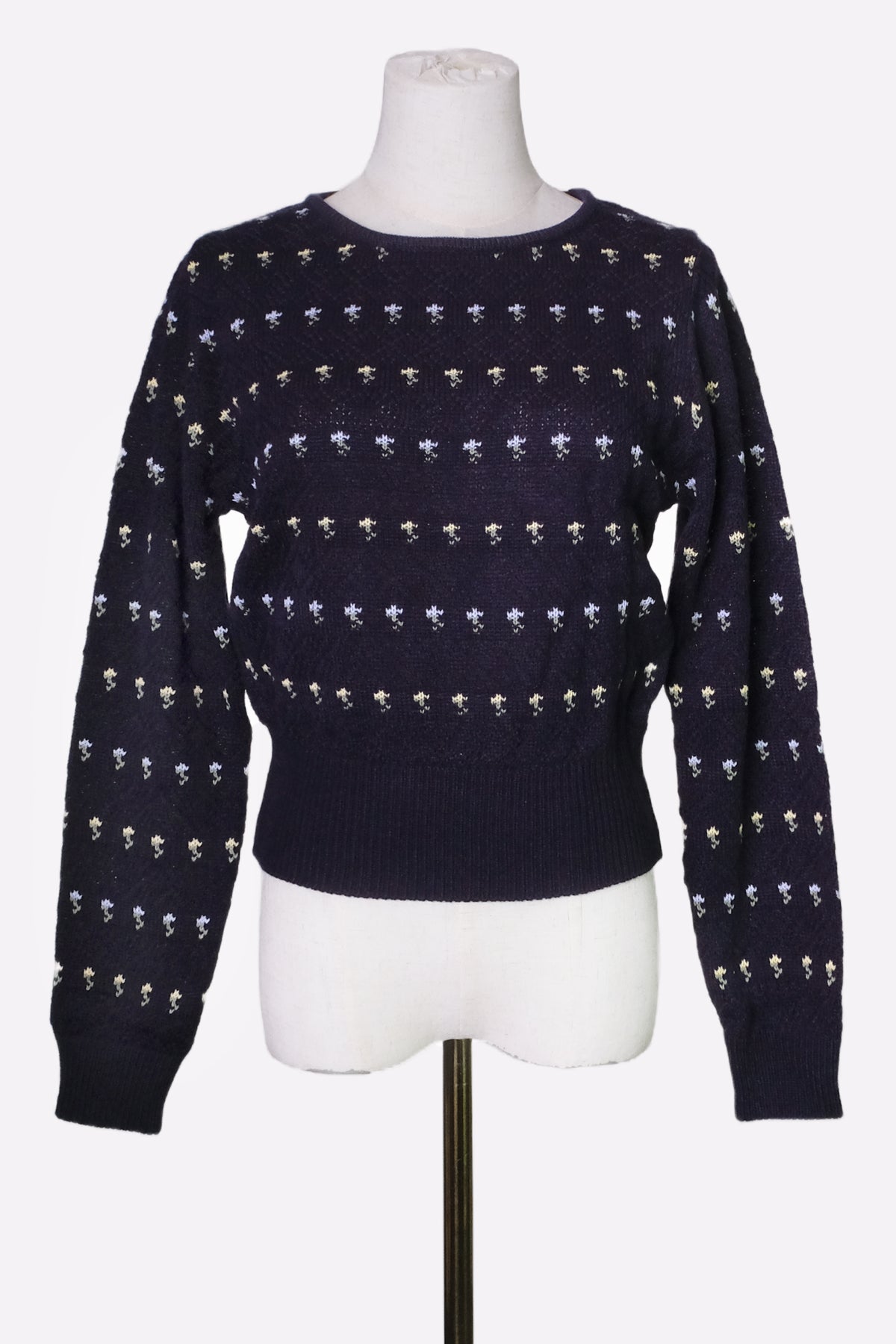 Floral Pattern Knit Top (Navy)