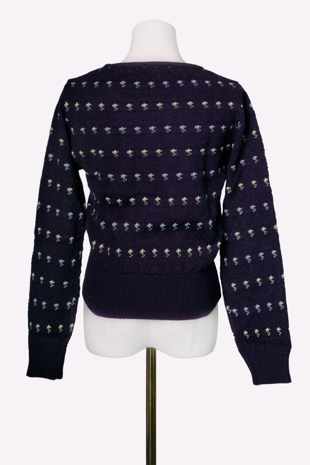 Floral Pattern Knit Top (Navy)