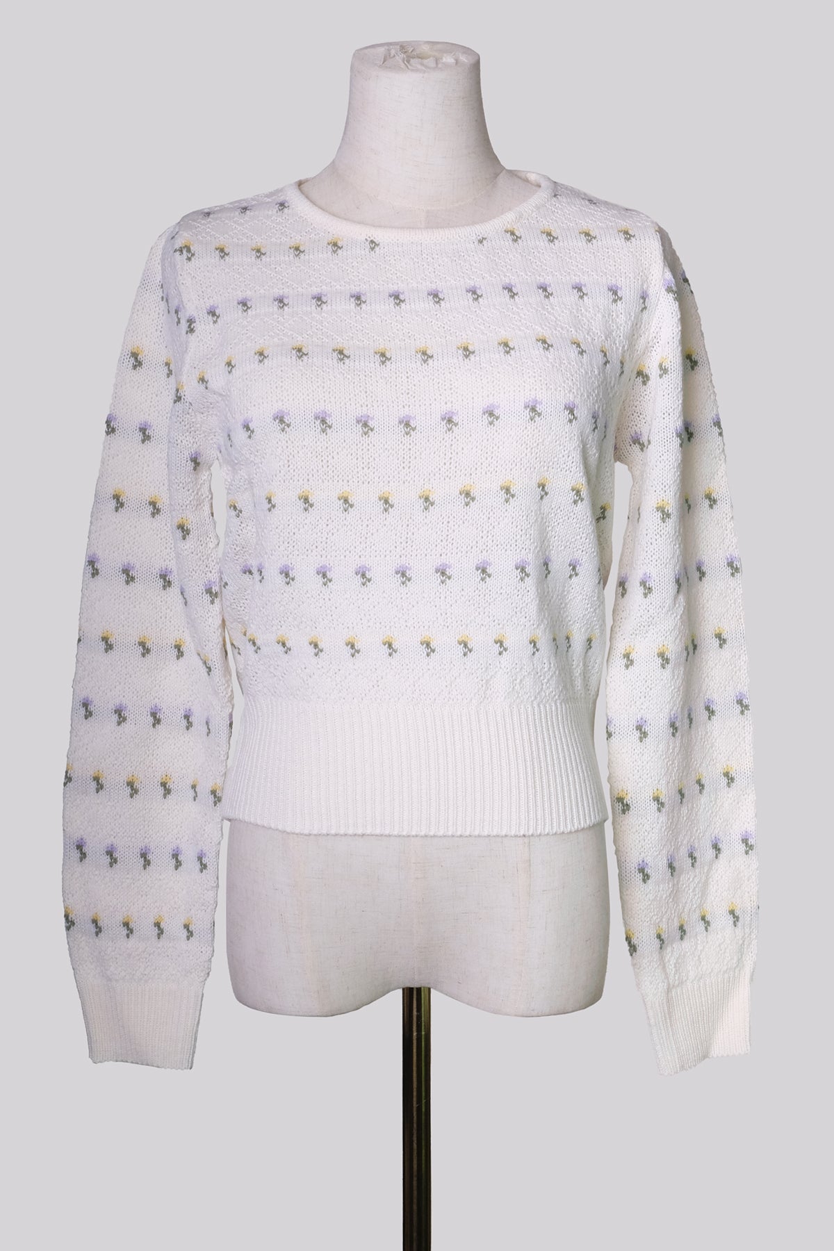 Floral Pattern Knit Top (Ivory)