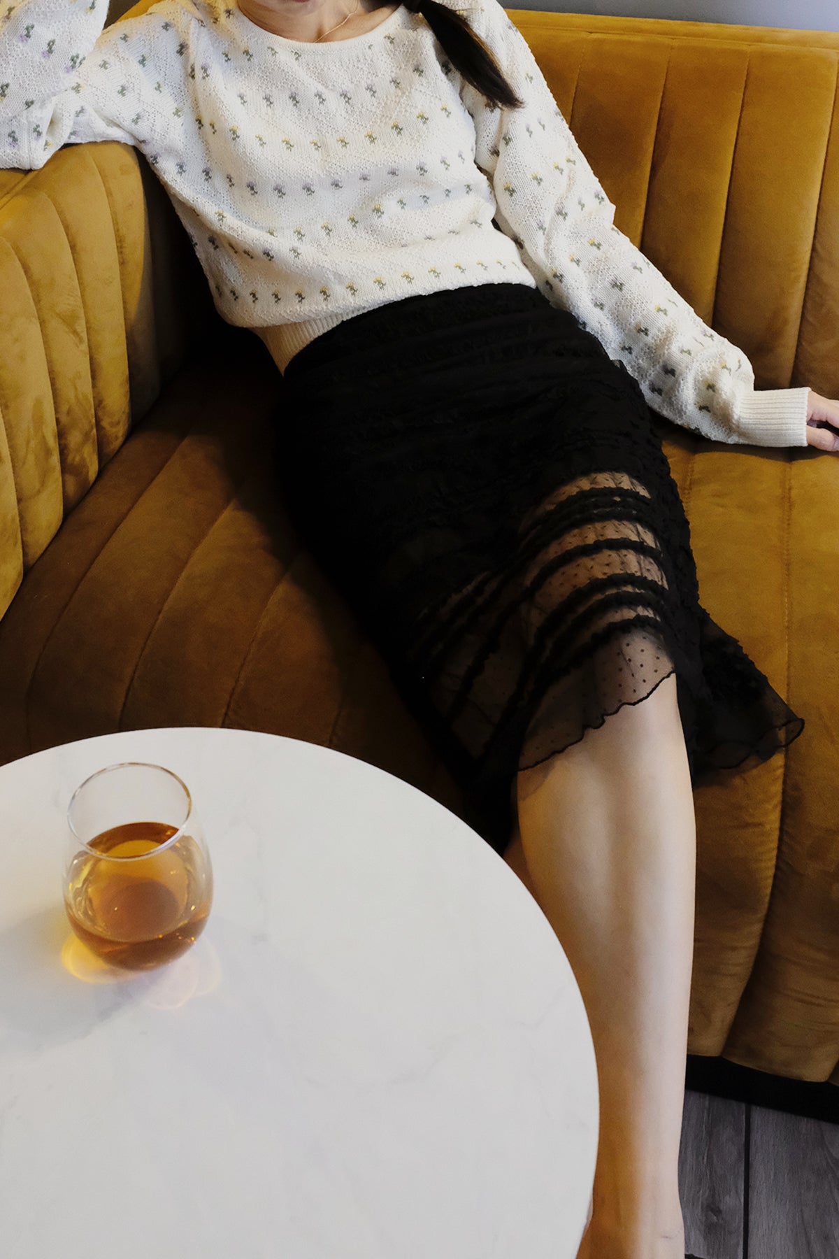 Floral Pattern Knit Top (Ivory)