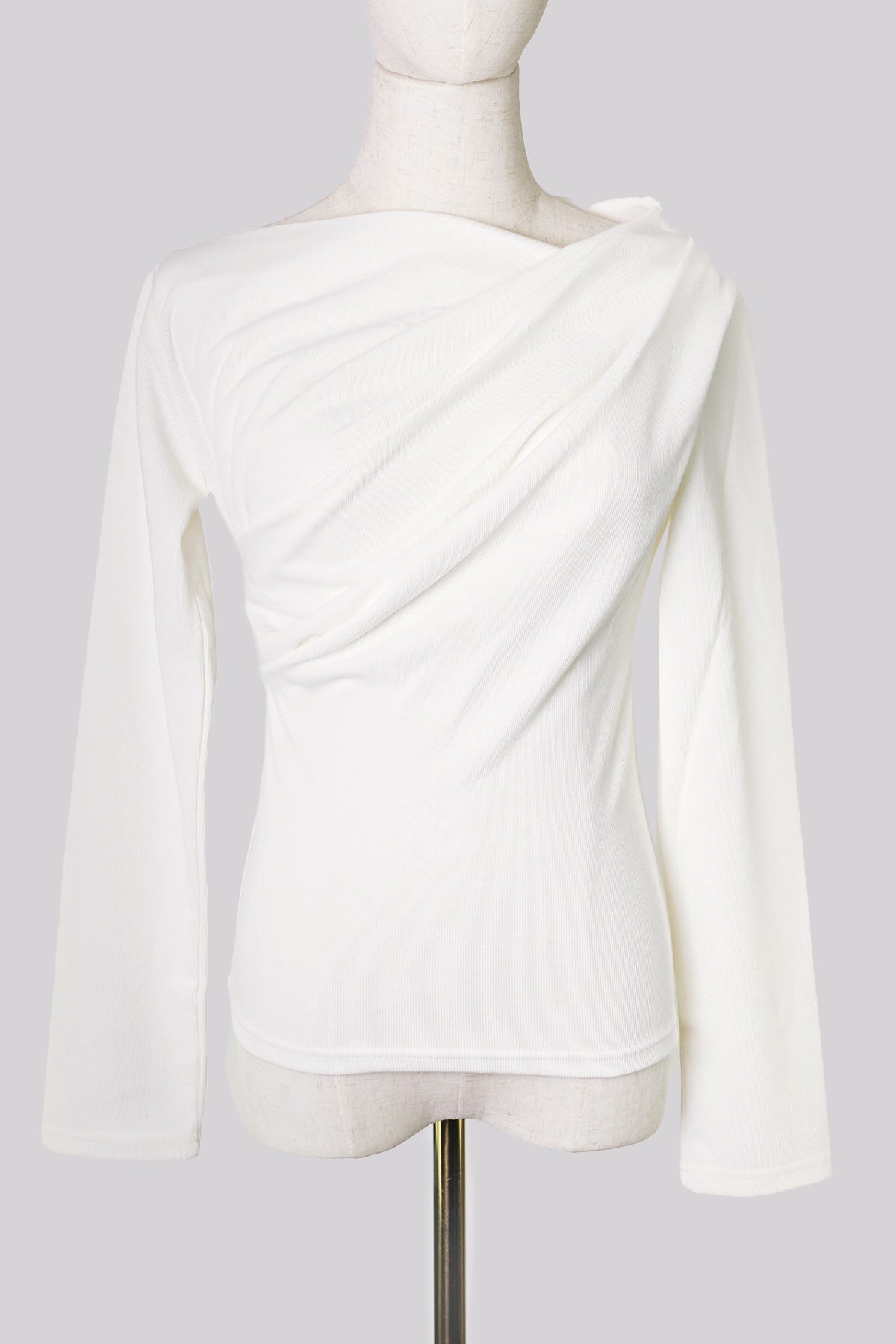 Long Sleeve Draping T-Shirt (Ivory)