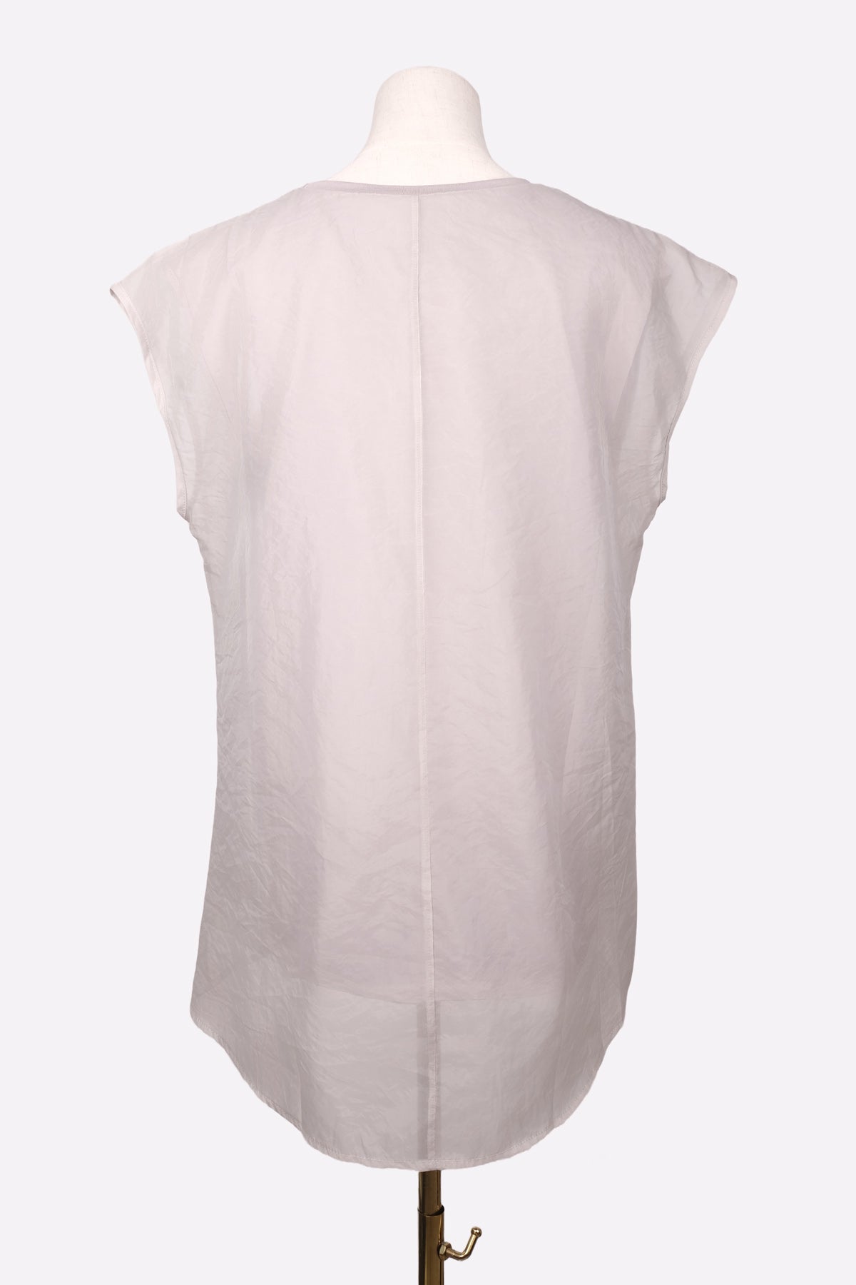 Sheer-layered T-shirt Sleeveless Top (Greige) Back