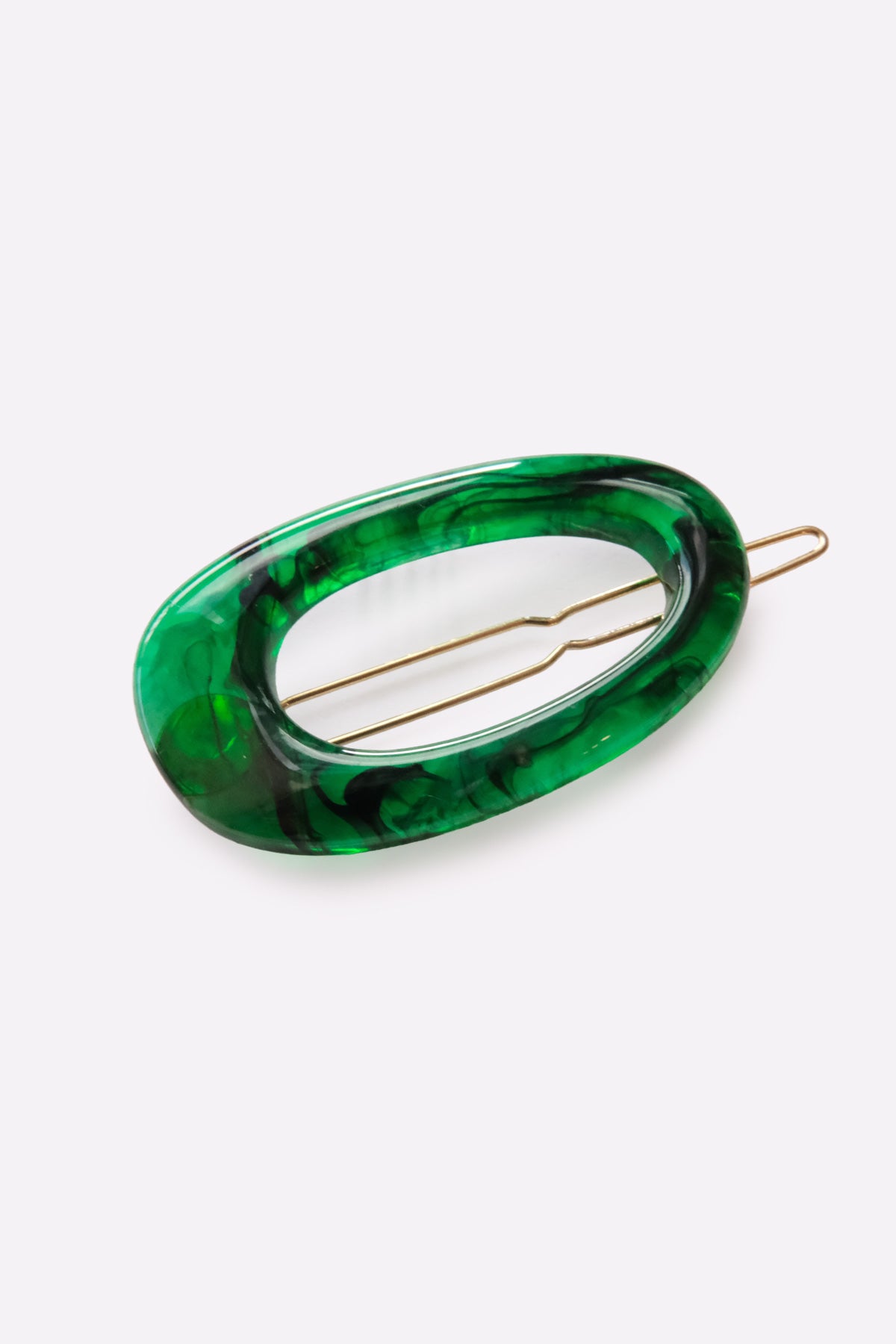 Oval Retro Style Hair Clip (Green Marble)