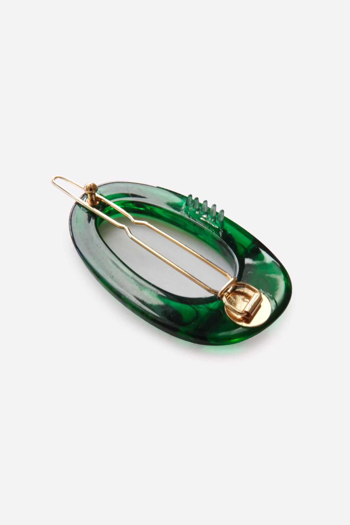 Oval Retro Style Hair Clip (Green Marble)