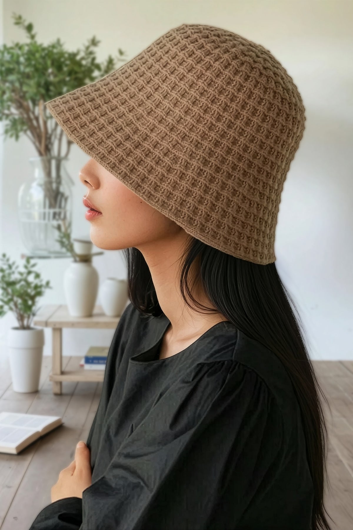 Waffle Knit Bucket Hat (Mocha)