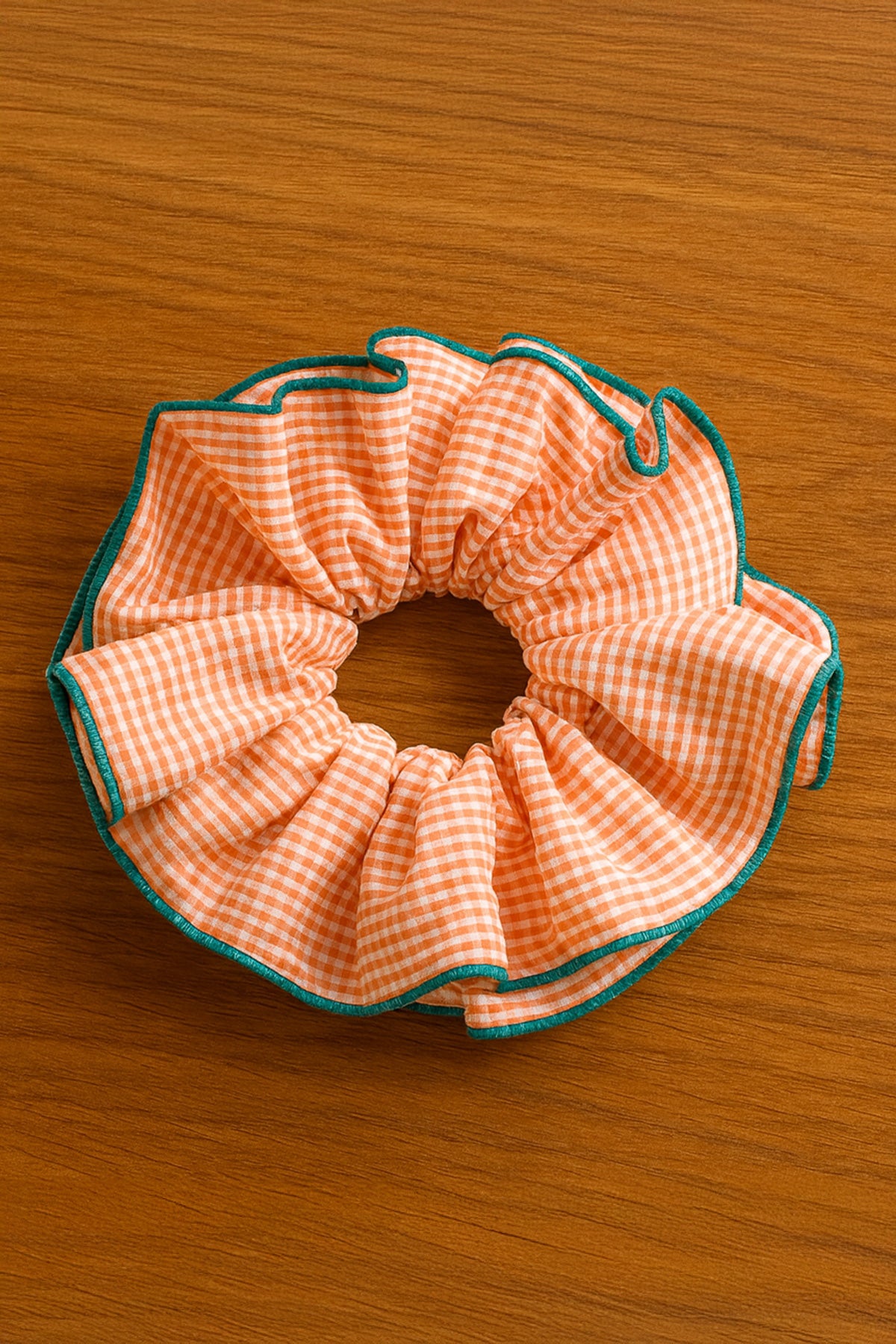 Retro Plaid Ruffled Scrunchie (Orange)