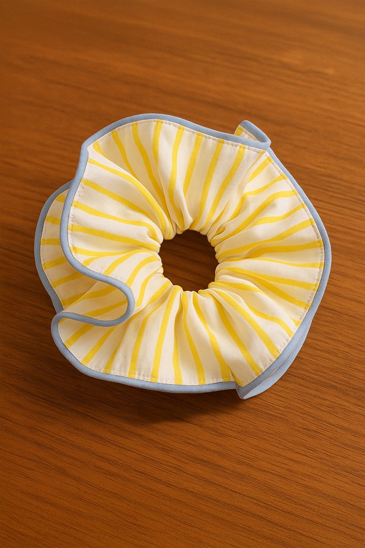 Yellow Striped Ruffled Scrunchie