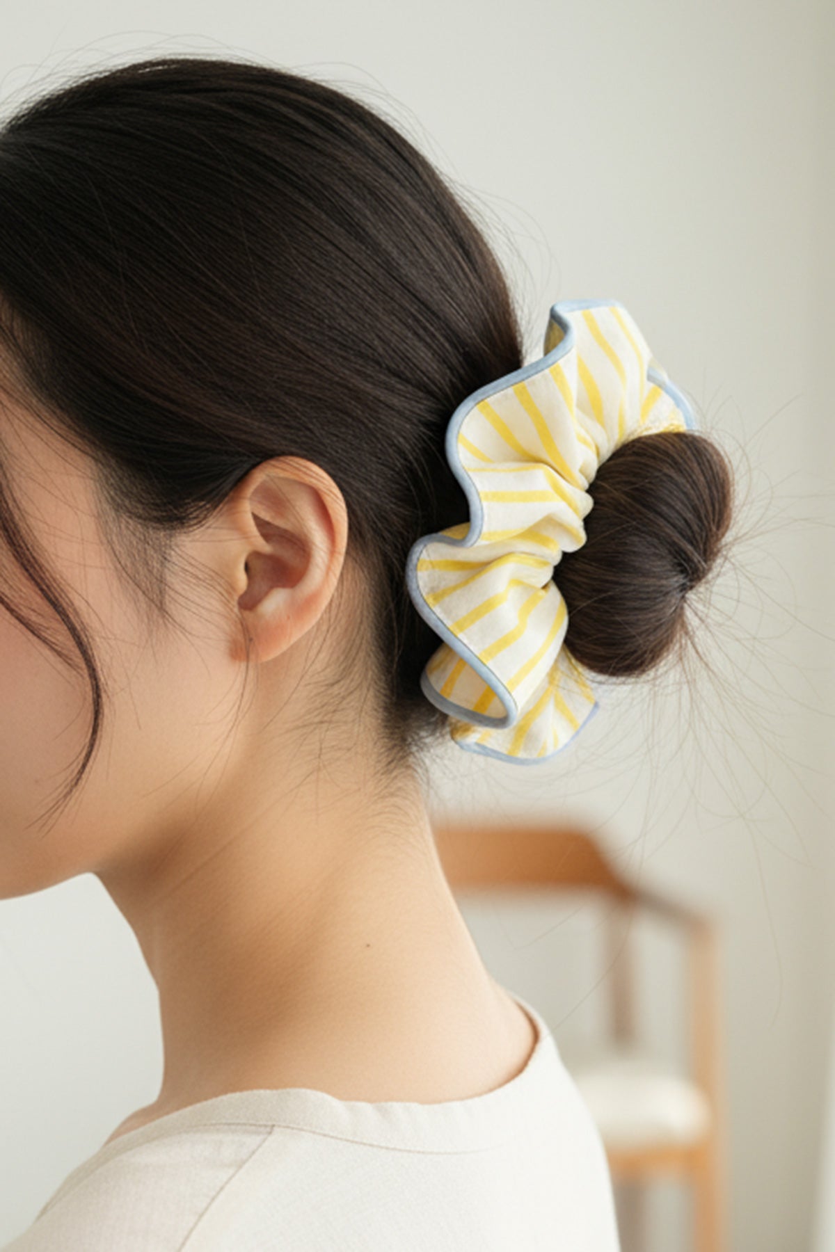 Yellow Striped Ruffled Scrunchie