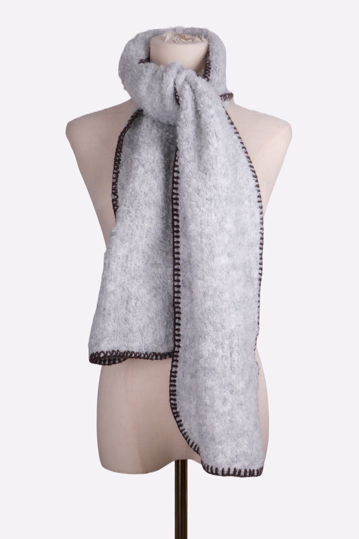 Color Block Loop Yarn Scarf (Light Grey)