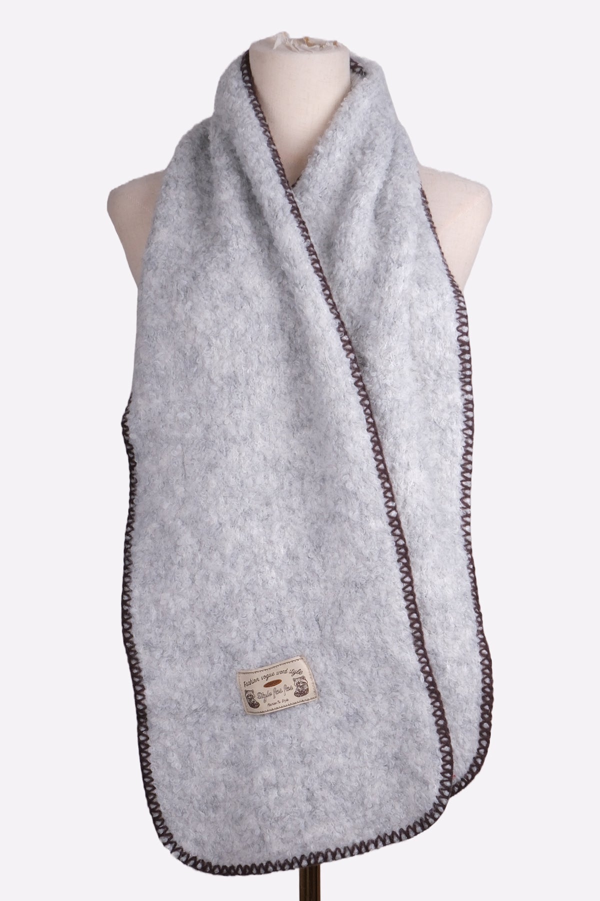 Color Block Loop Yarn Scarf (Light Grey)