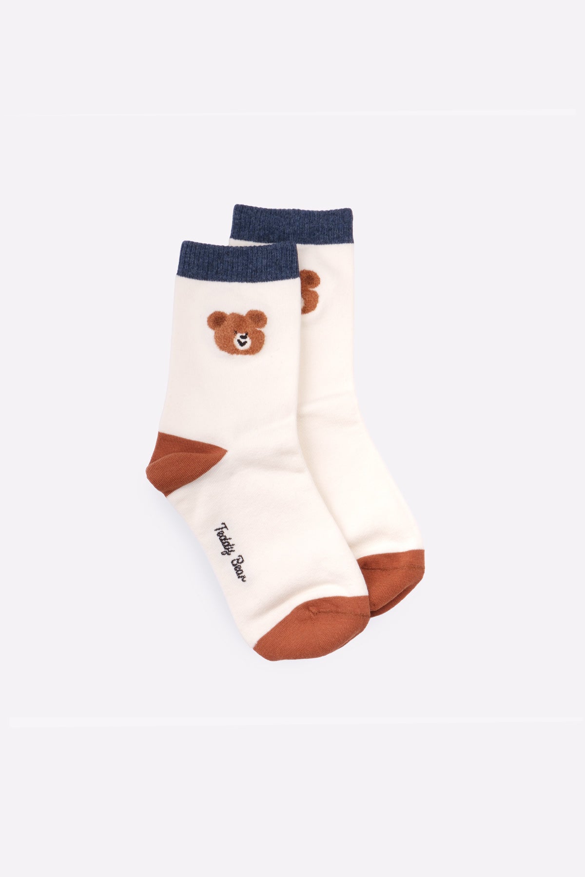 Smiley Bear Crew Socks (White, Blue, Brown)