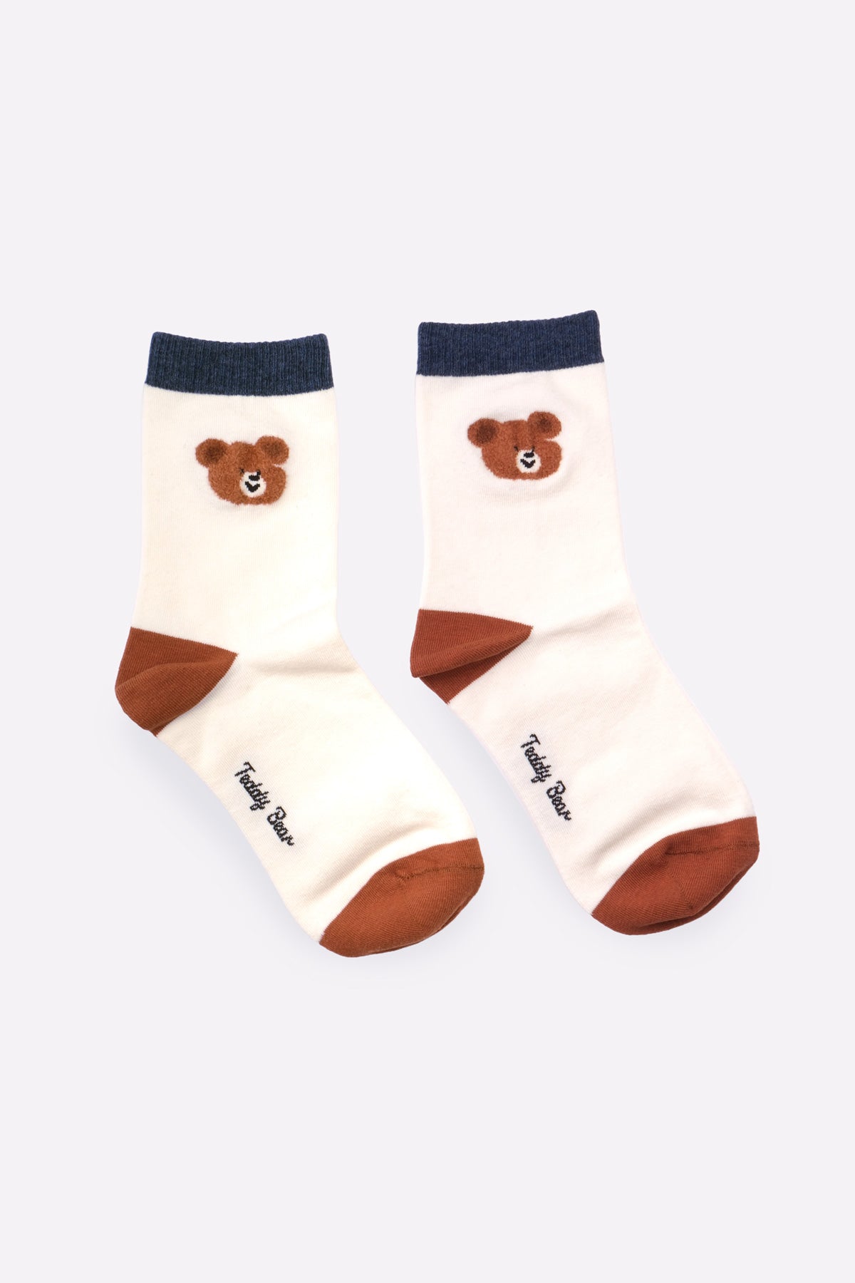 Smiley Bear Crew Socks (White, Blue, Brown)