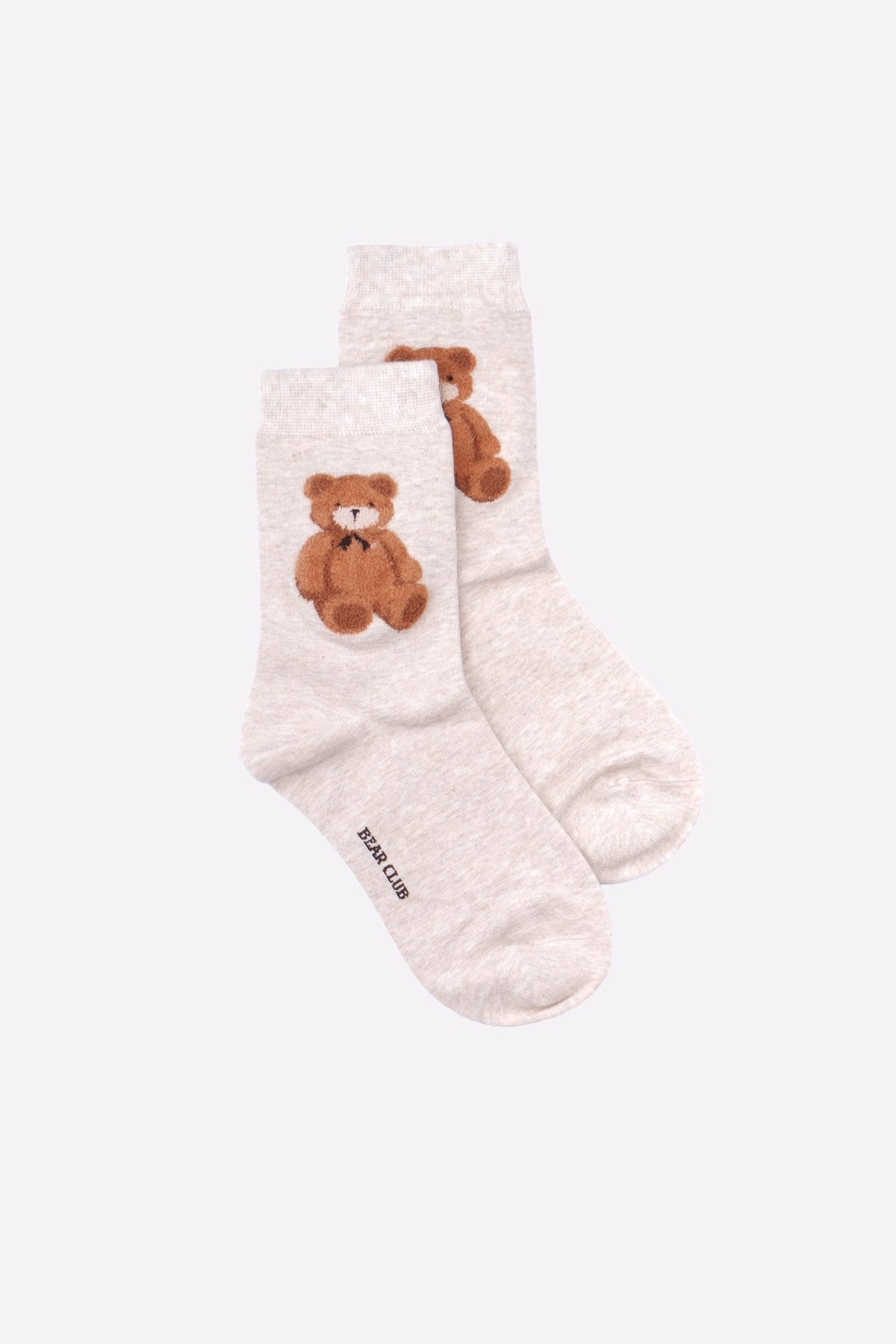 Sitting Teddy Crew Socks (Beige)