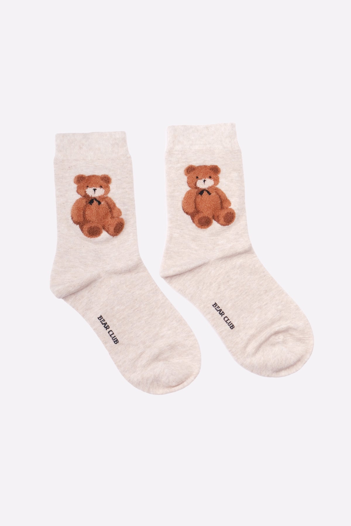 Sitting Teddy Crew Socks (Beige)