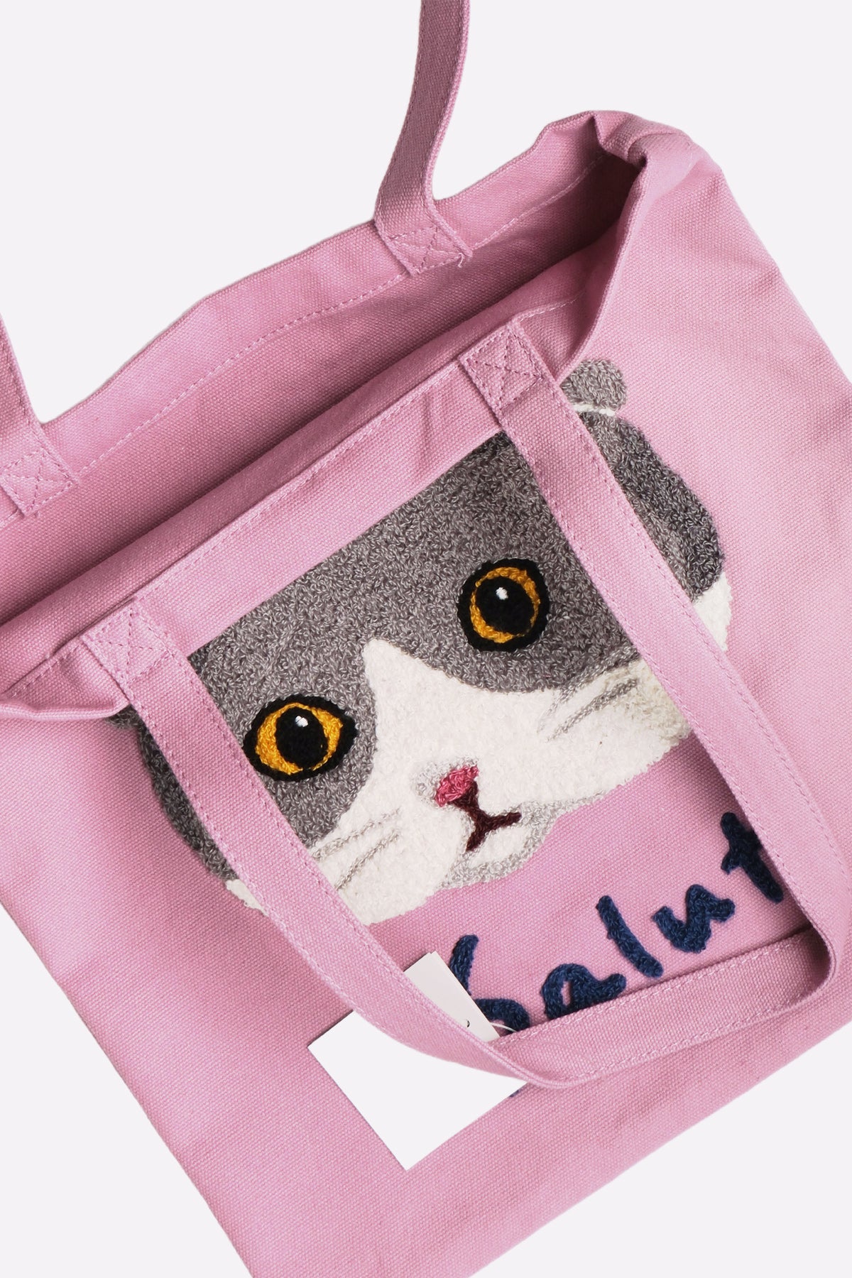 Salut Kitty Embroidered Cotton Tote Bag