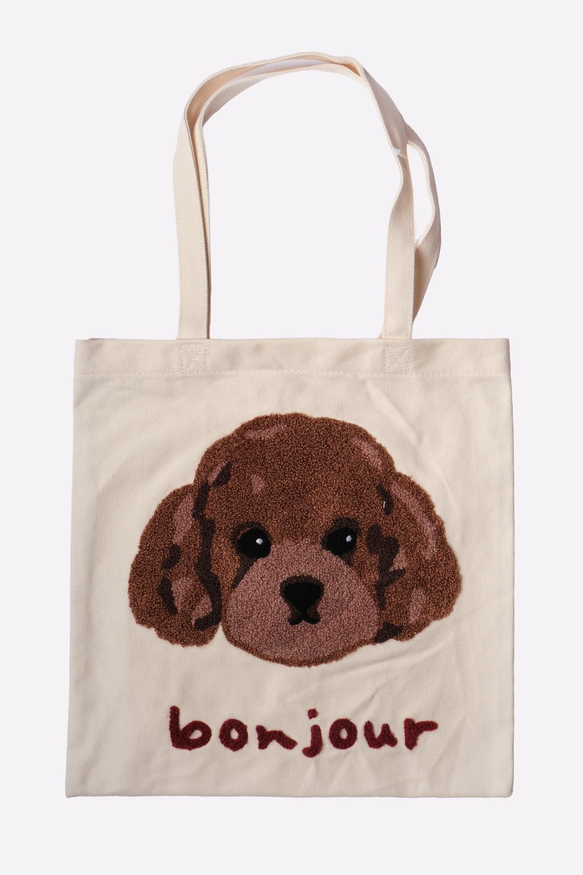 Bonjour Puppy Embroidered Cotton Tote Bag