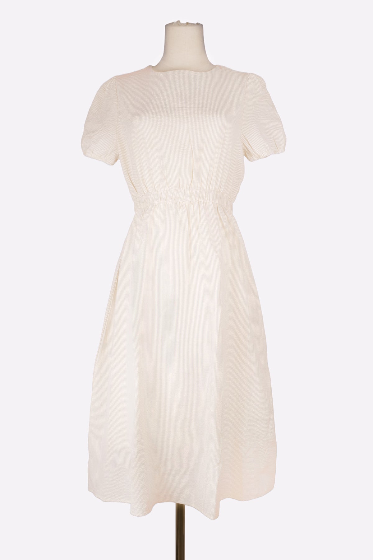 Seersucker Midi Dress (Yellow Beige)