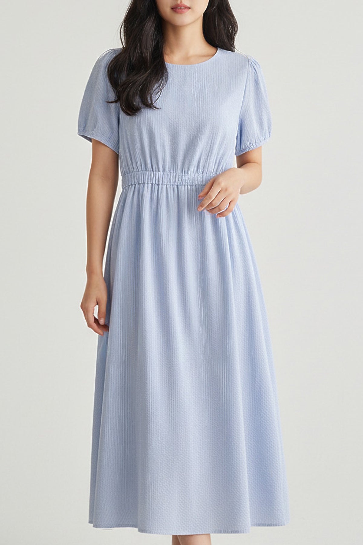 Seersucker Midi Dress (Sky Blue)