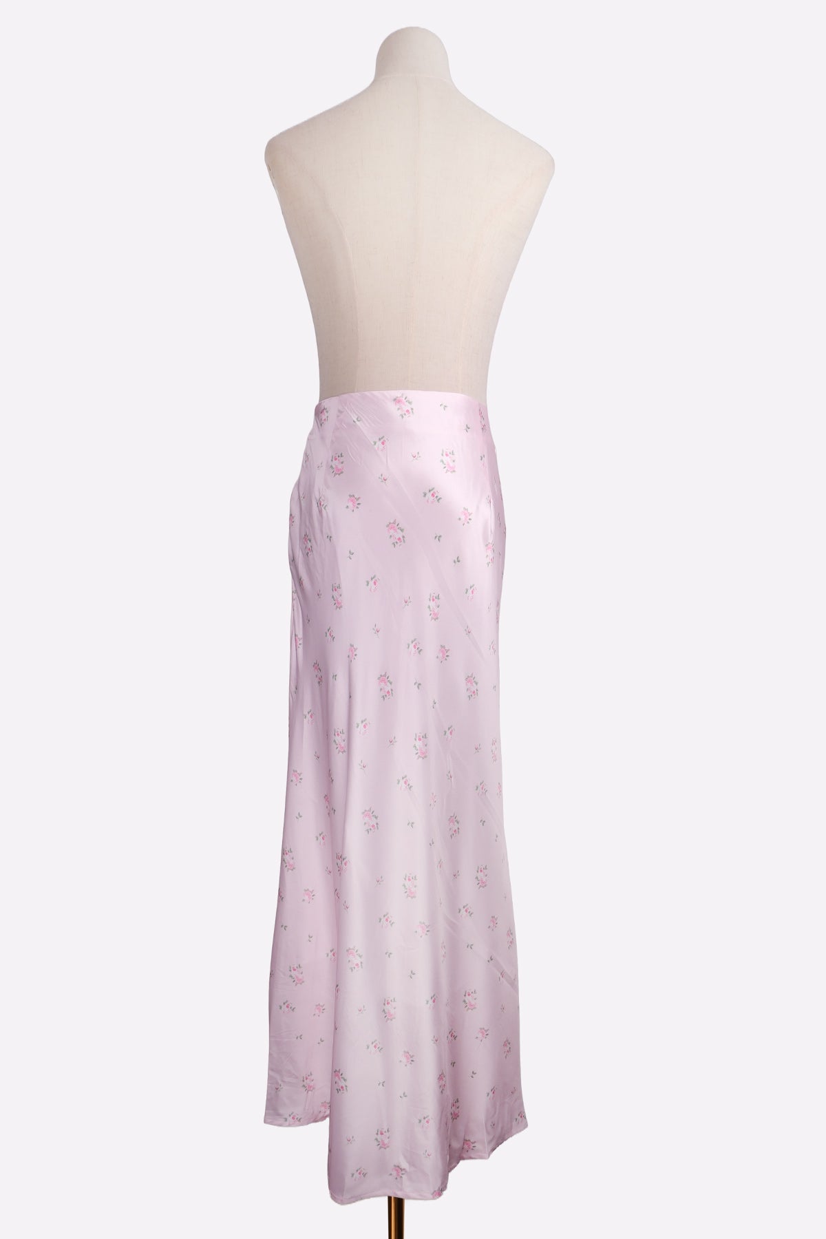 Satin Floral Print Midi Skirt (Light Pink)