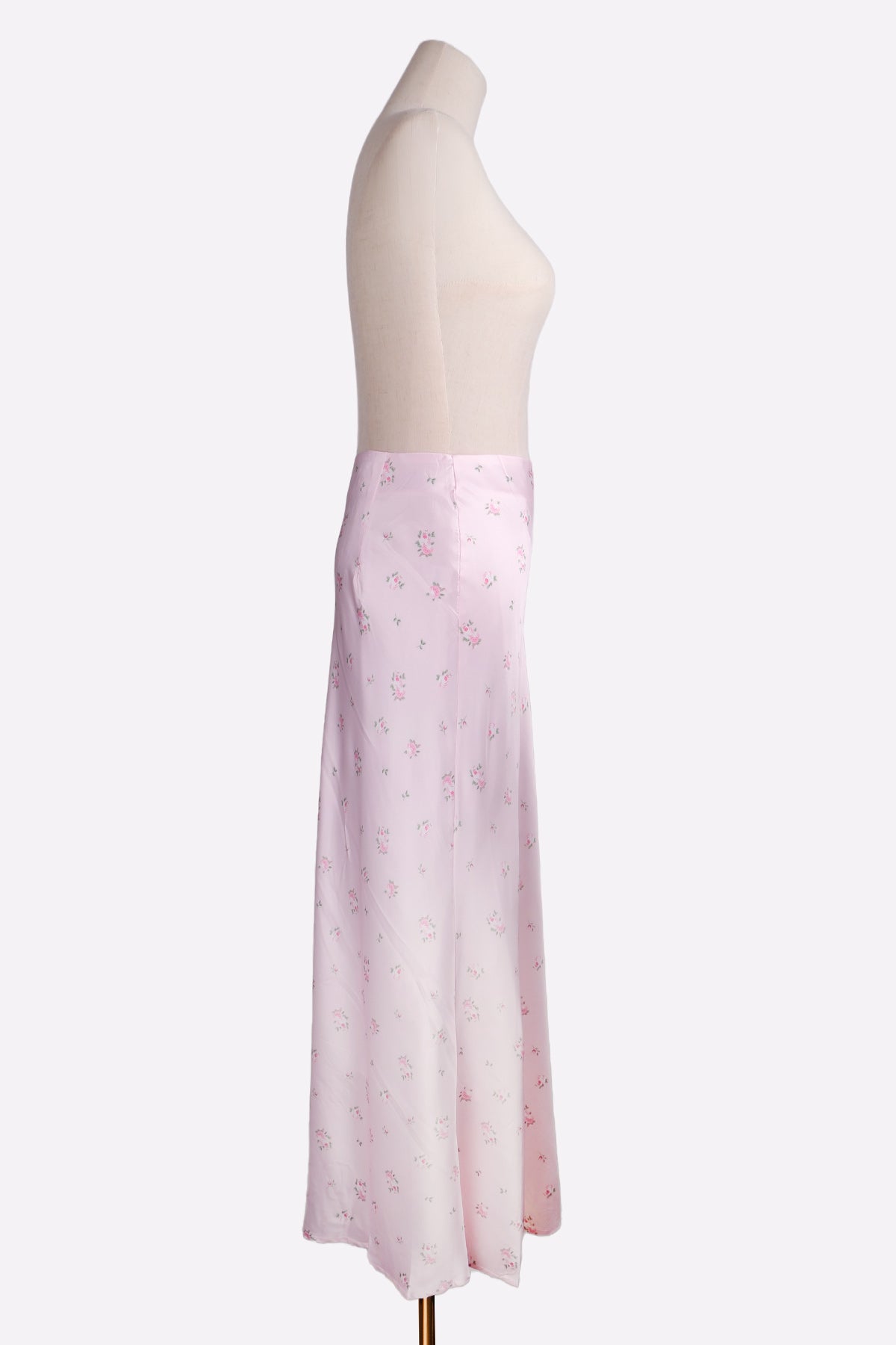 Satin Floral Print Midi Skirt (Light Pink)