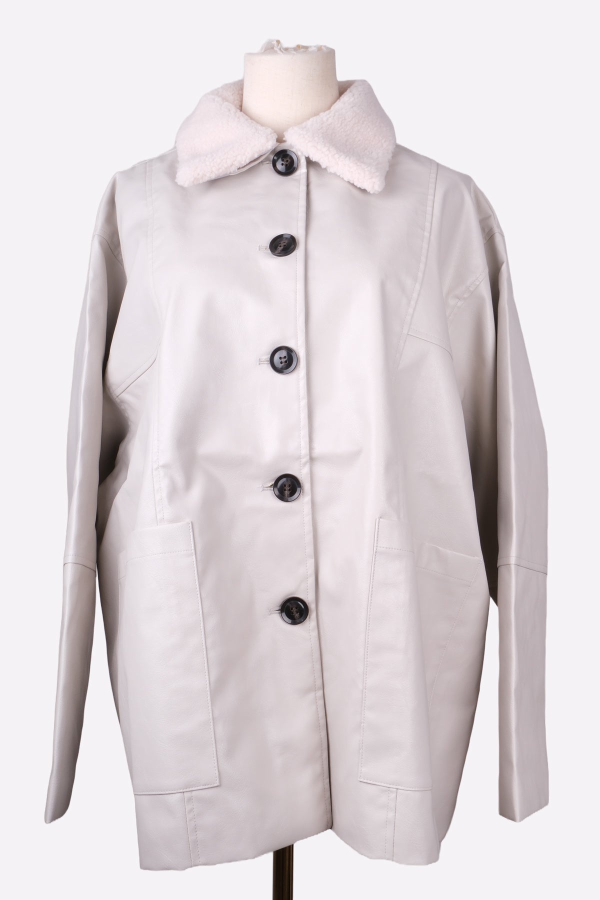 Faux Leather Short Coat (Ecru)