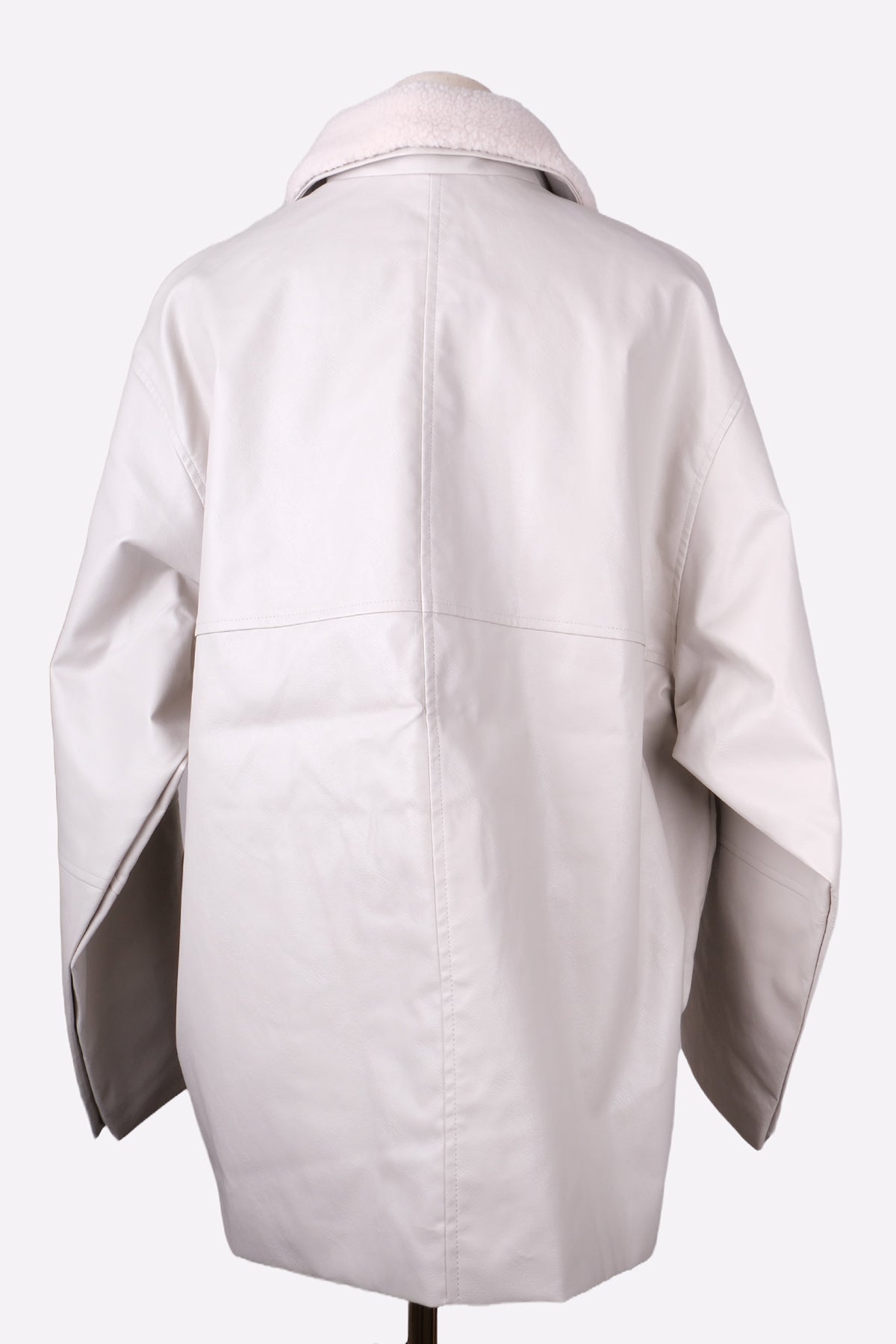 Faux Leather Short Coat (Ecru) Back