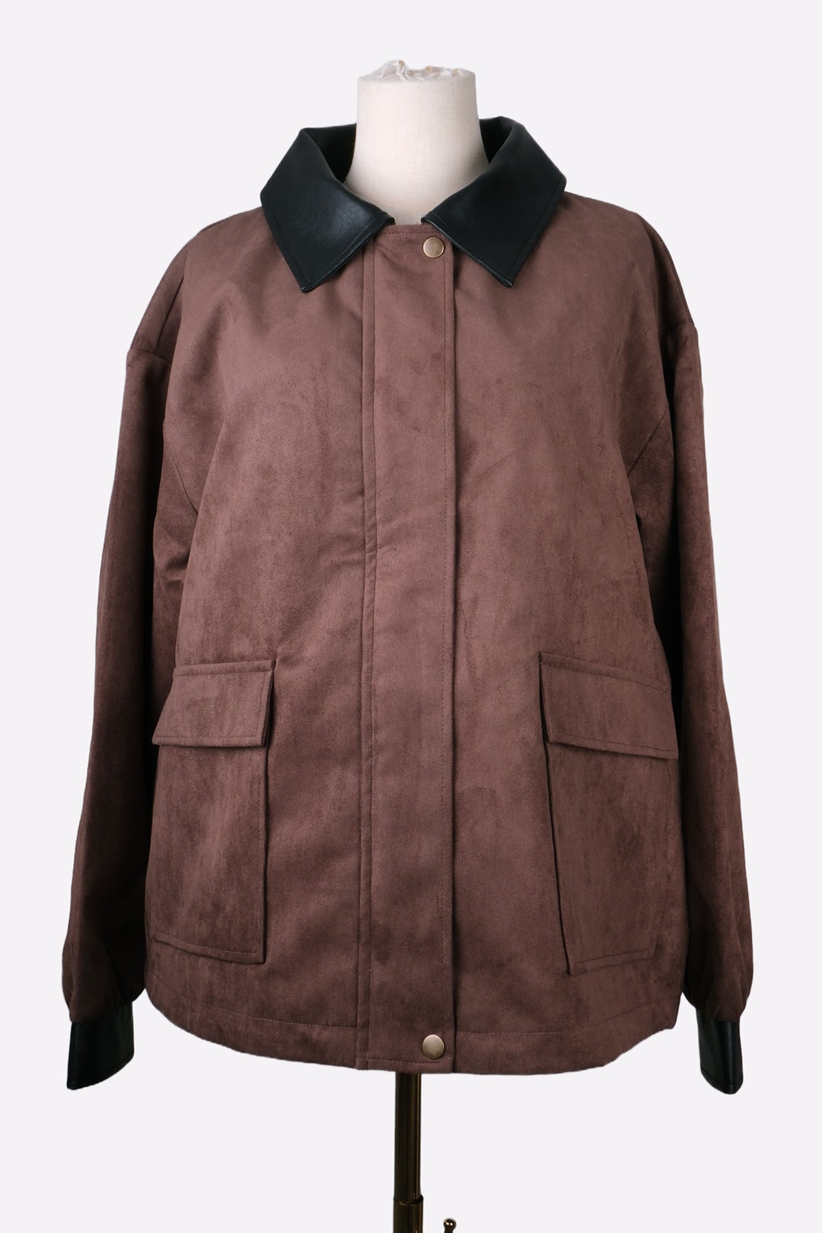 Faux Suede Jacket (Brown) Front
