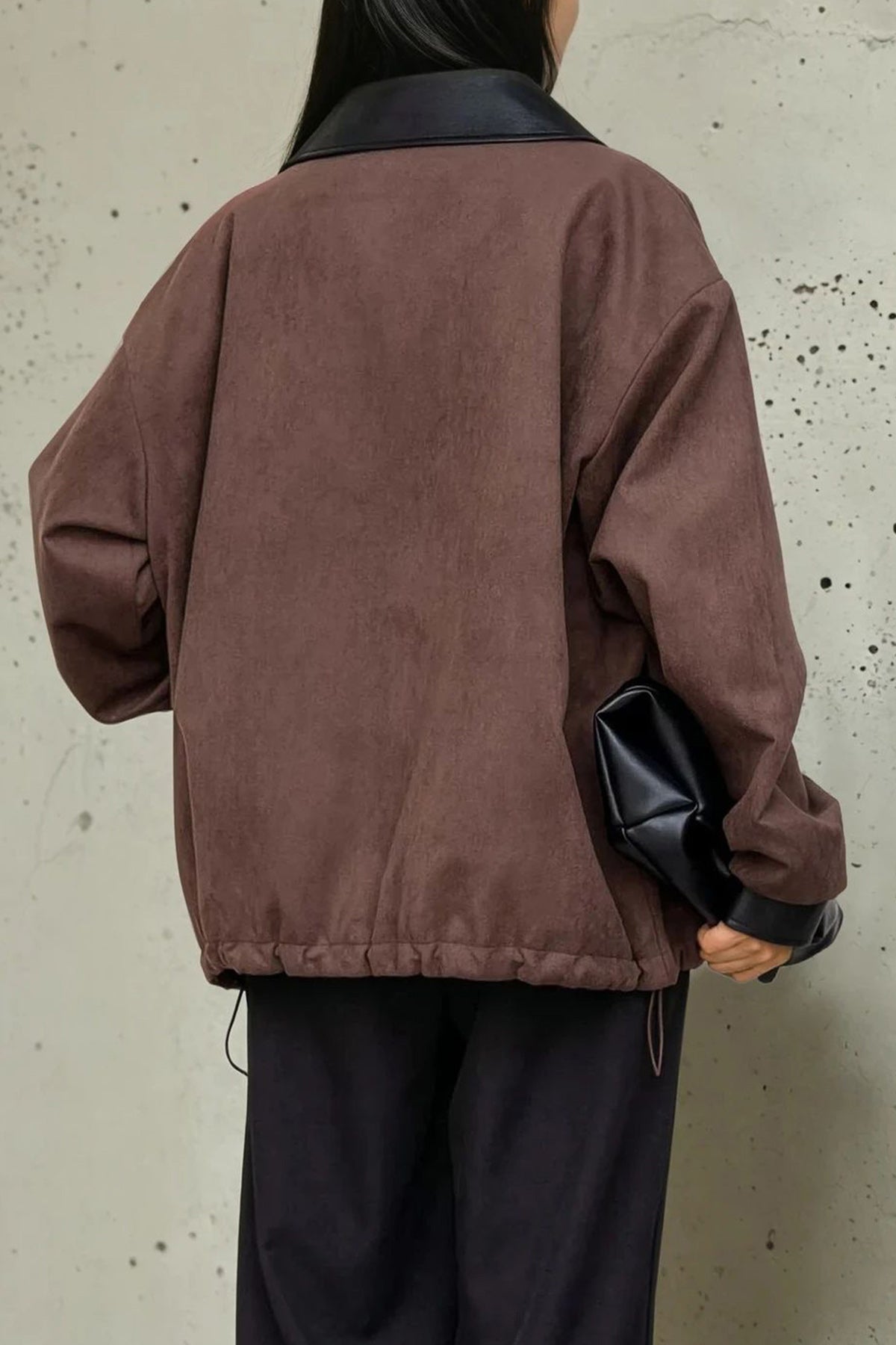 Faux Suede Jacket (Brown) - Model Shoot