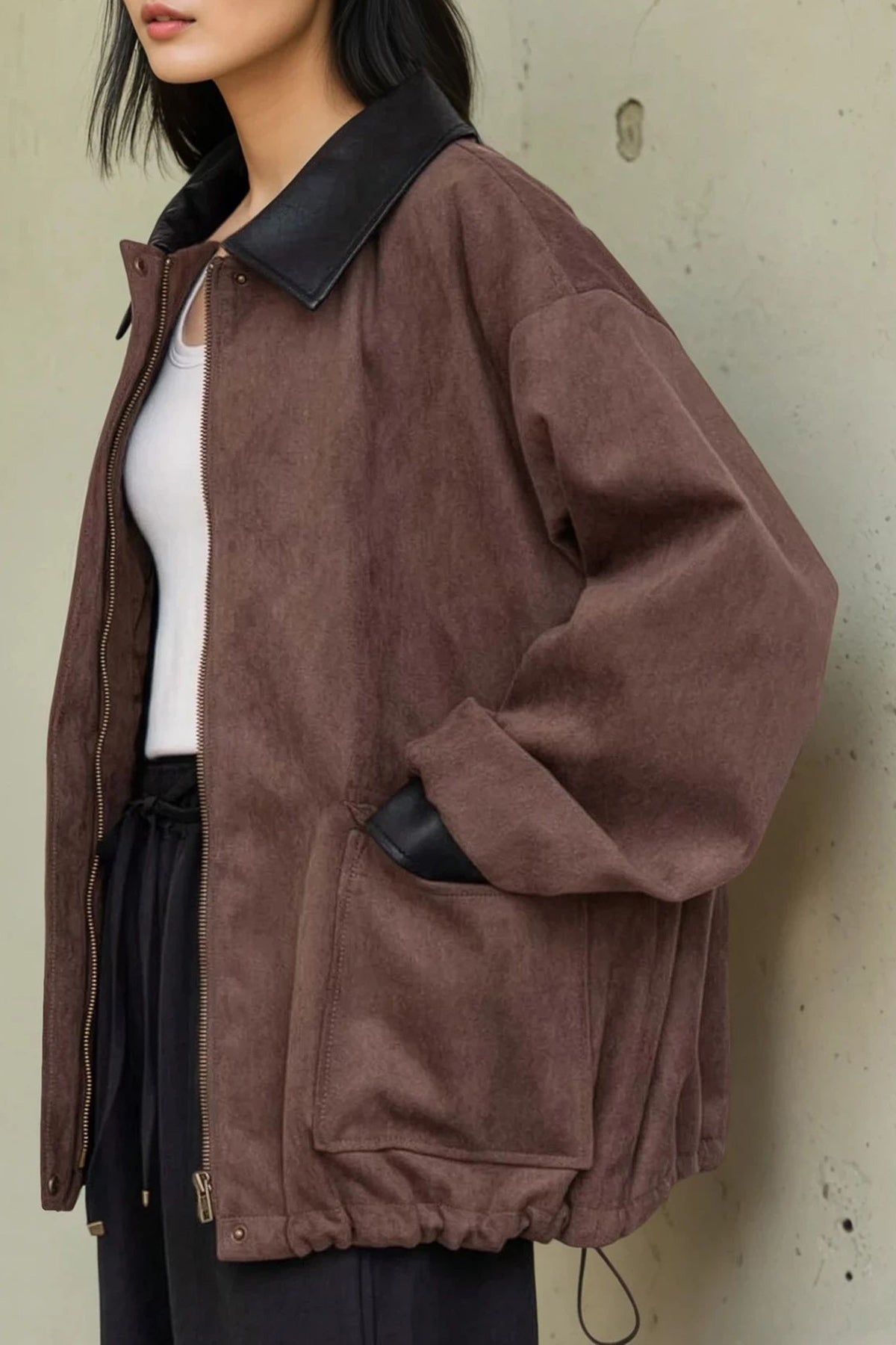 Faux Suede Jacket (Brown)