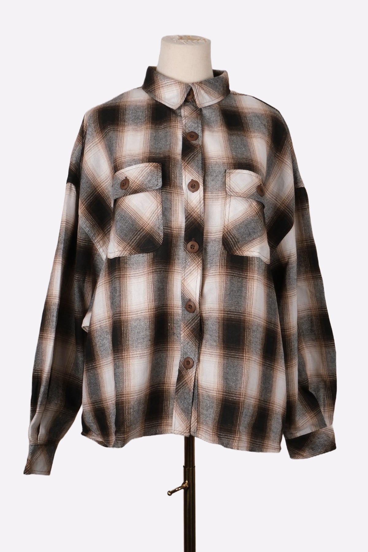 Ombre Plaid Relaxed Fit Button Shirt (Brown Check)