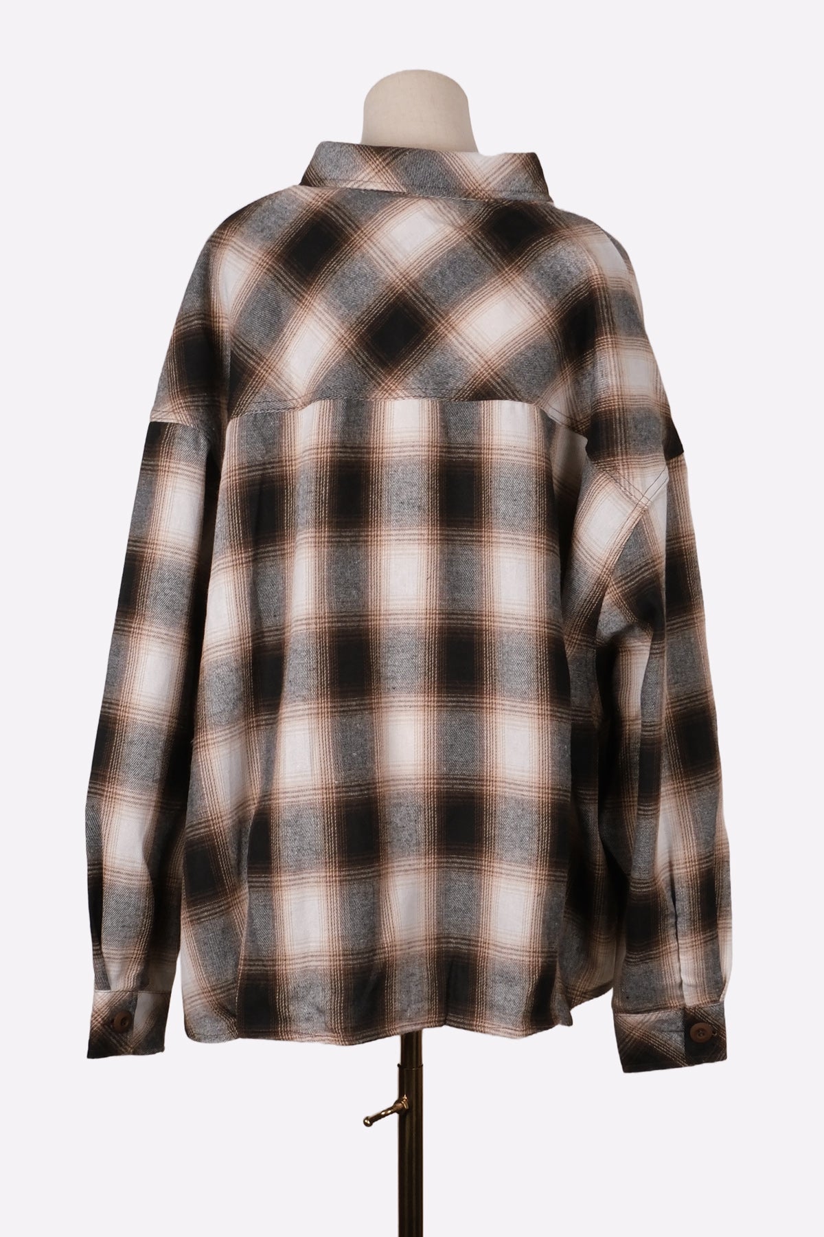 Ombre Plaid Relaxed Fit Button Shirt (Brown Check) Back
