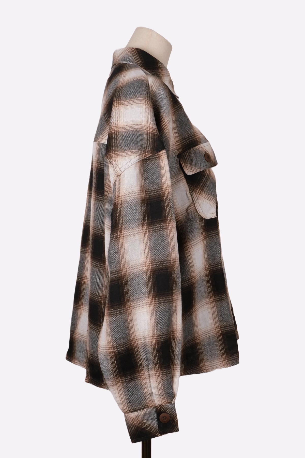 Ombre Plaid Relaxed Fit Button Shirt (Brown Check)