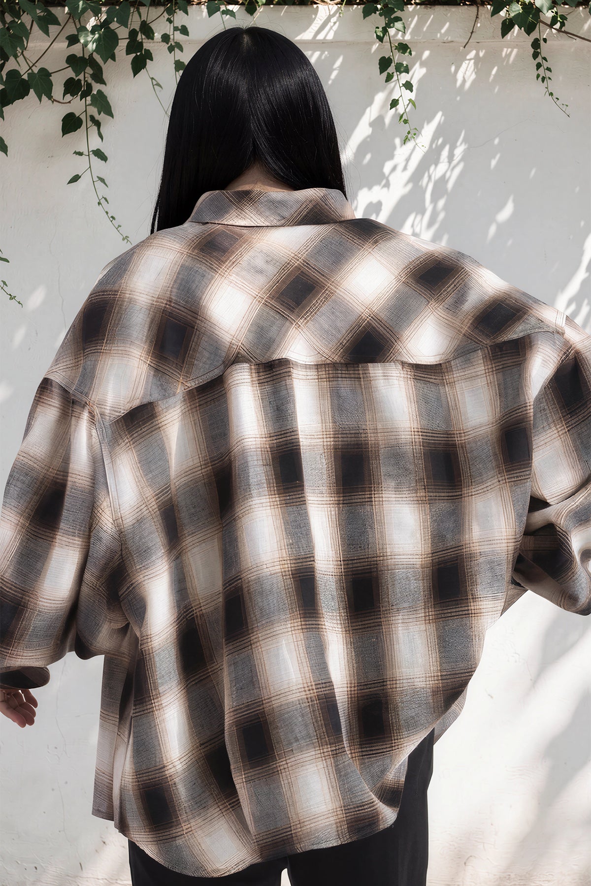Ombre Plaid Relaxed Fit Button Shirt (Brown Check)