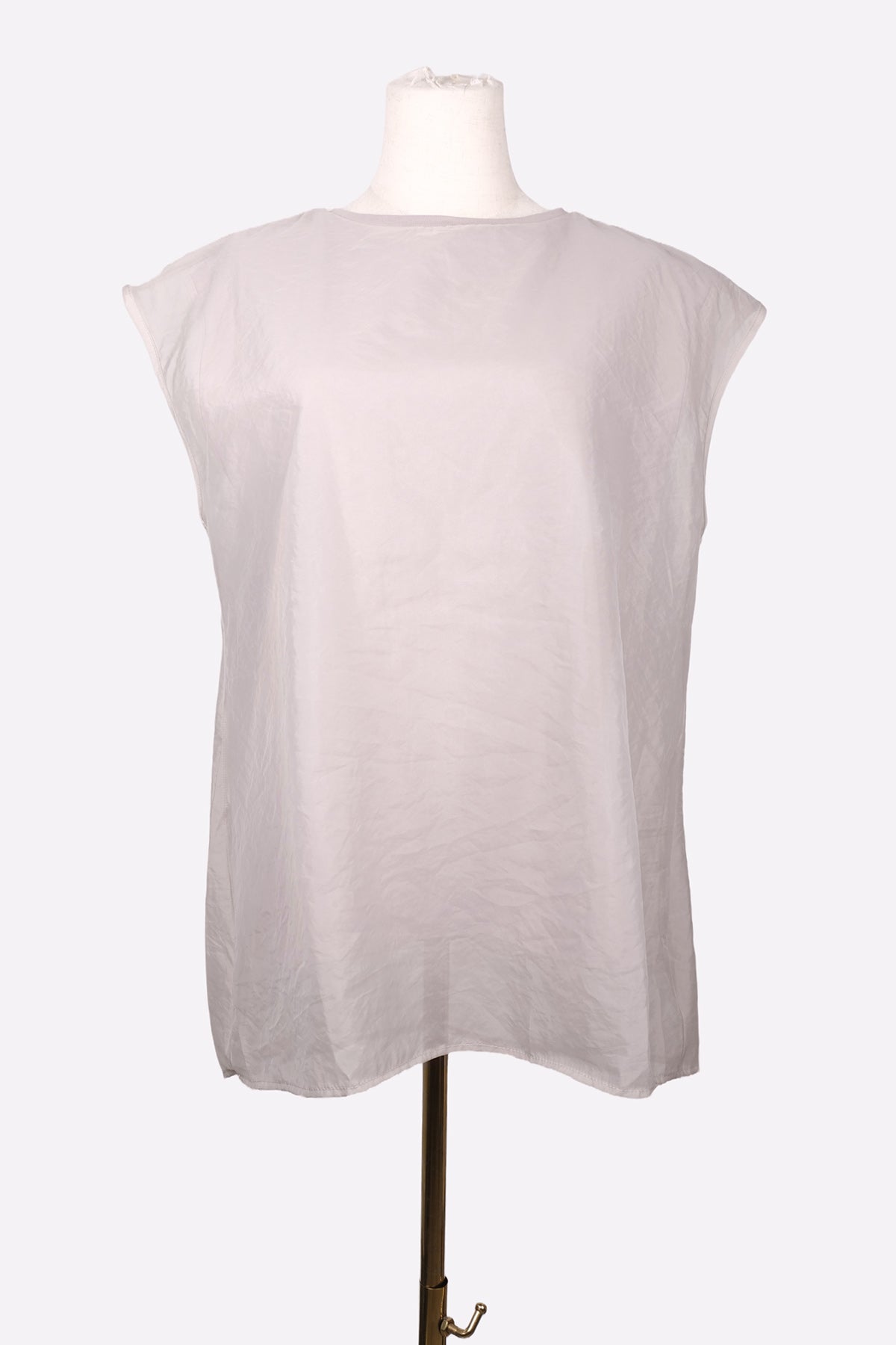 Sheer-layered T-shirt Sleeveless Top (Greige) Front